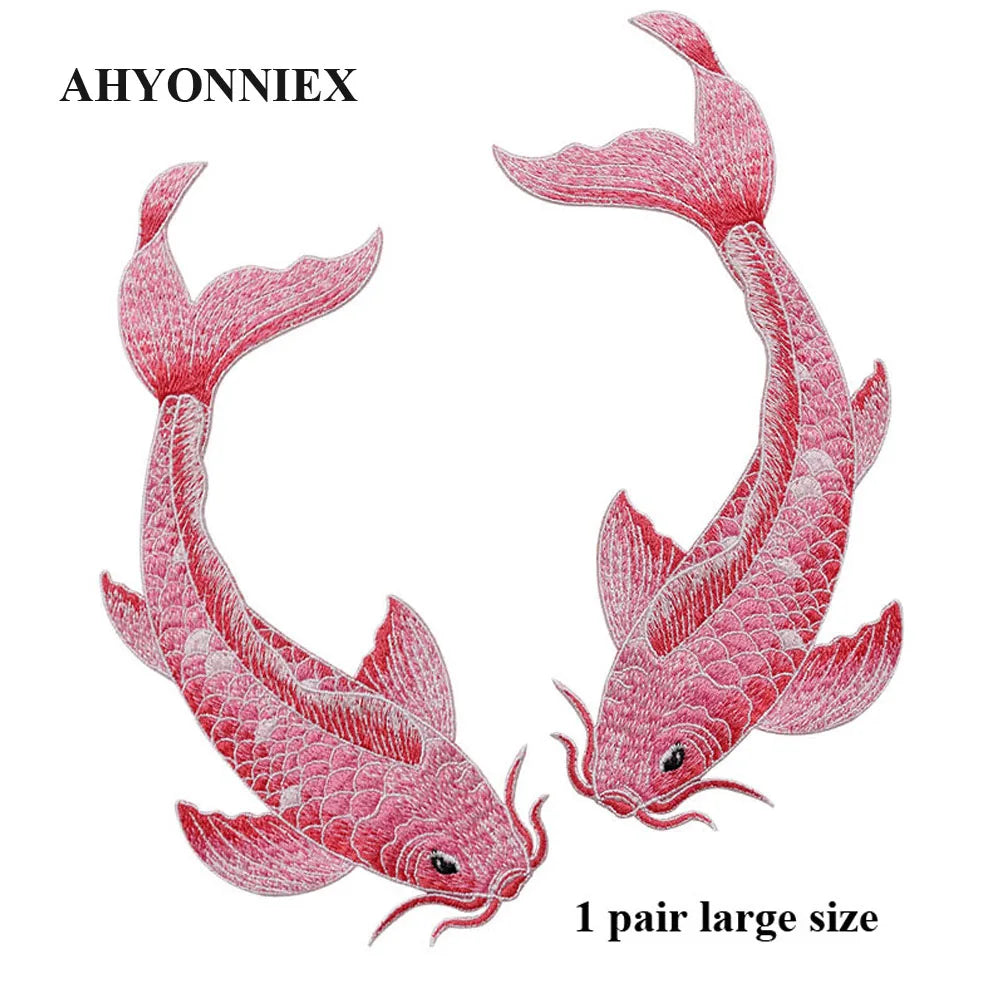 1 Pair Blue Red Pink Fish Embroidered Patches Sewing Stickers for Clothing Applique DIY Accessories Soft Sew On Patches