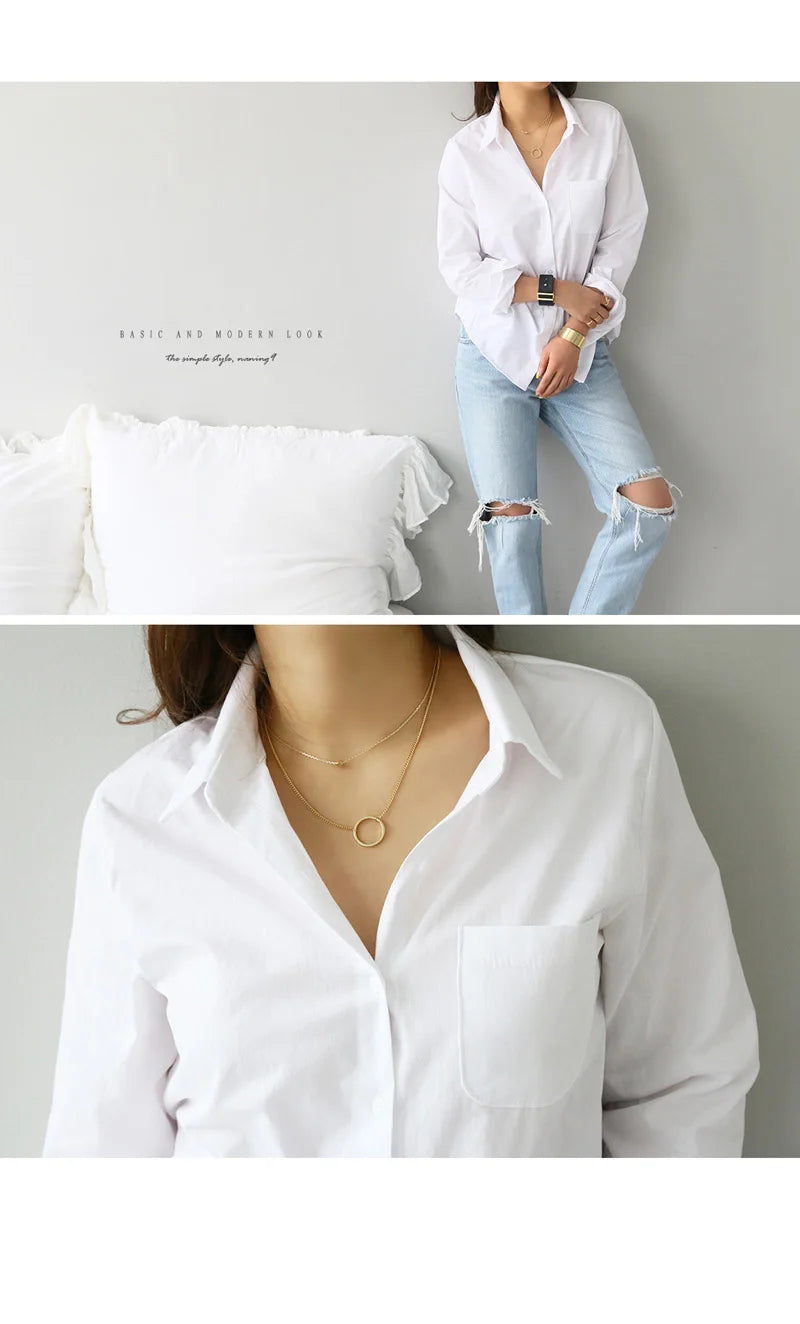 Women Shirts and Blouses 2025 Feminine Tops Long Sleeve Casual White Turn-down Collar OL Style Elegant Loose Clothes 3496 50
