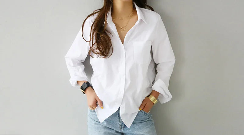 Women Shirts and Blouses 2025 Feminine Tops Long Sleeve Casual White Turn-down Collar OL Style Elegant Loose Clothes 3496 50