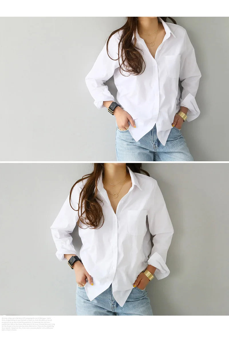 Women Shirts and Blouses 2025 Feminine Tops Long Sleeve Casual White Turn-down Collar OL Style Elegant Loose Clothes 3496 50