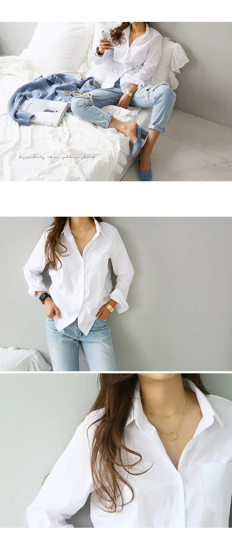 Women Shirts and Blouses 2025 Feminine Tops Long Sleeve Casual White Turn-down Collar OL Style Elegant Loose Clothes 3496 50