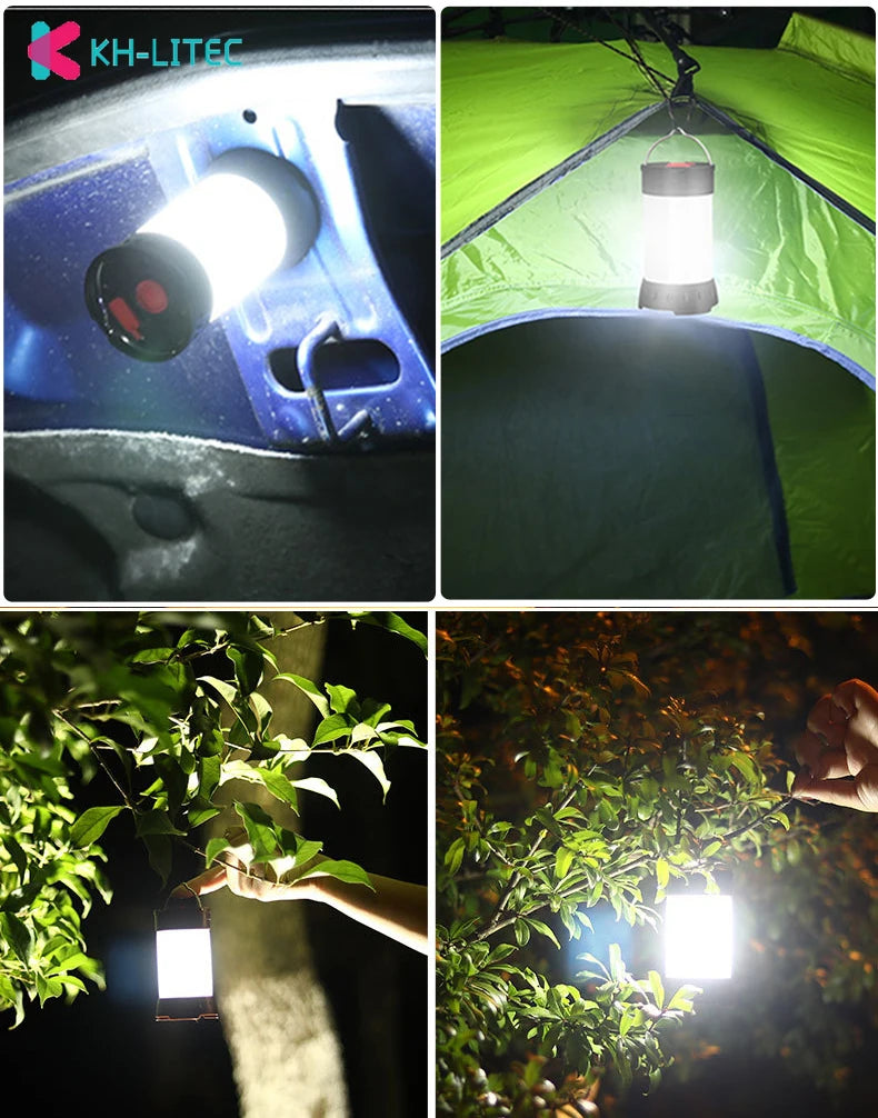 2PCS Portable White Red Camping Lantern USB Rechargeable Camping Tent Light 5 Modes With Hook Magnet 18650 Camping Hiking Light