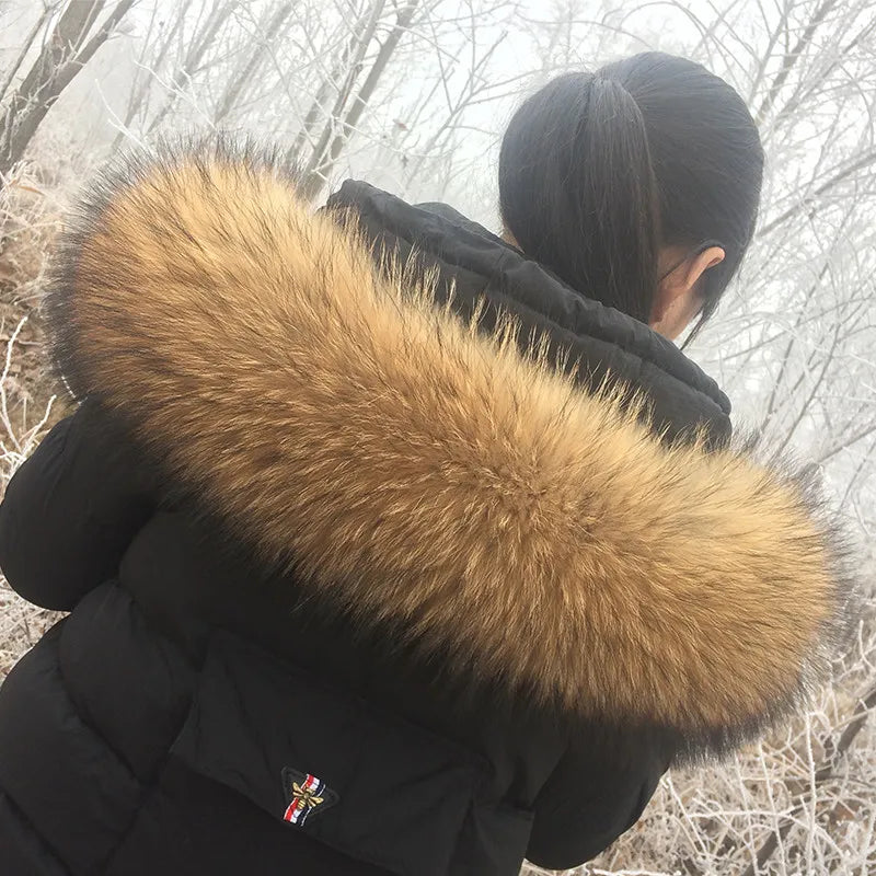 Cllikko 100% Real Fur Collar For Parkas Coats luxury Warm Natural Raccoon Scarf Women Large Fur Collar Scarves Male Jackets coat