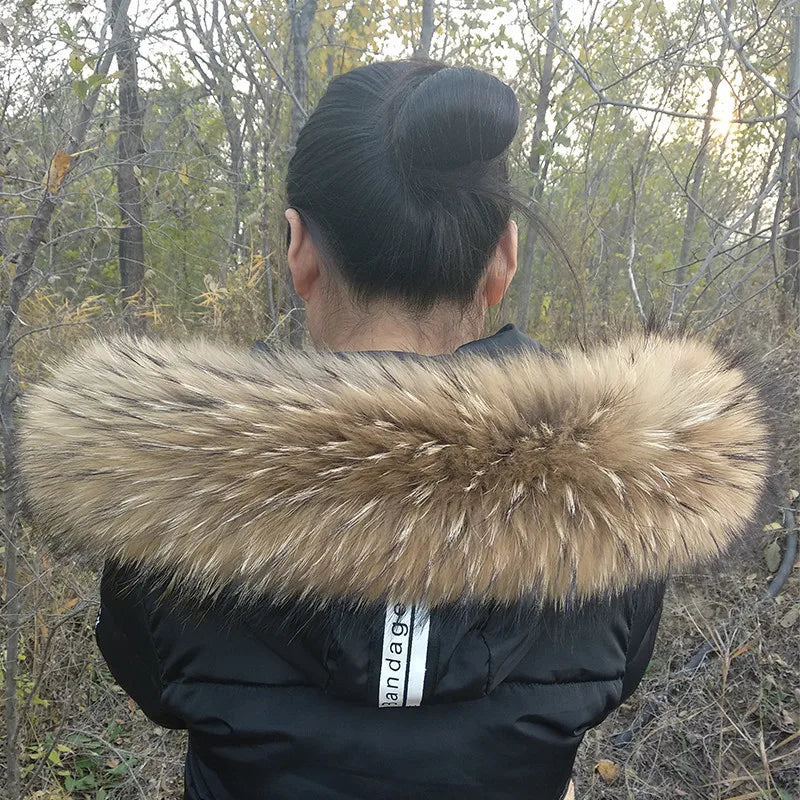 Cllikko 100% Real Fur Collar For Parkas Coats luxury Warm Natural Raccoon Scarf Women Large Fur Collar Scarves Male Jackets coat