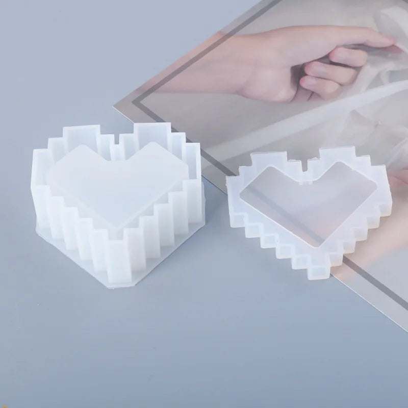 DIY Crystal Epoxy Resin Mold Pixel Love Storage Box Silicone Mold For Resin Heart-shaped Storage Box Mold