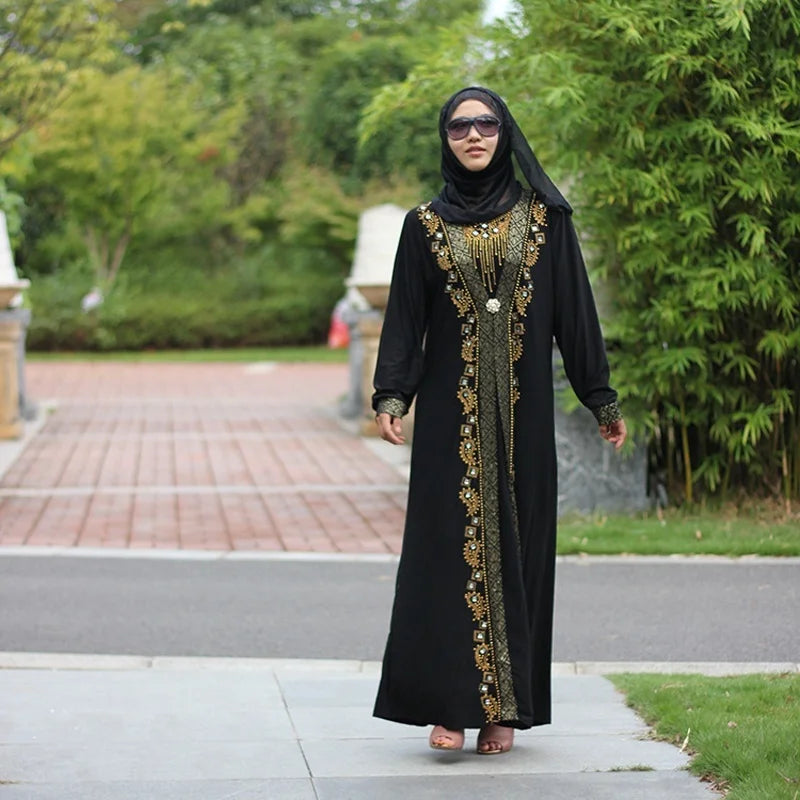 Dubai Arab Islam Abaya Women Muslim Long Dress Sequin Beading Kaftan Robes Elegant Splice Maxi Dresses Islamic Clothing Caftan