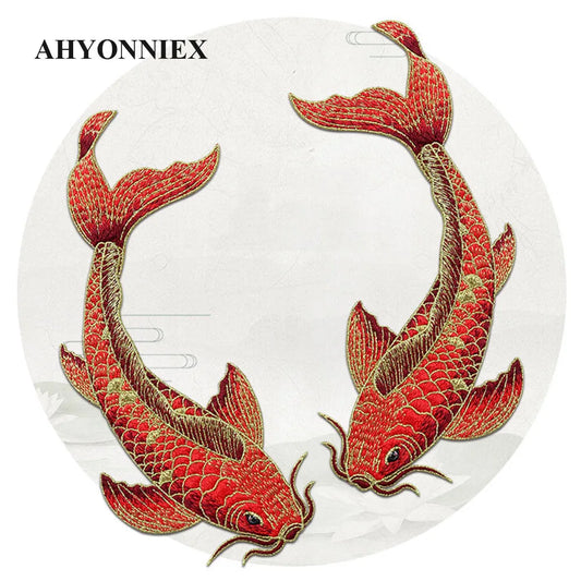 1 Pair Blue Red Pink Fish Embroidered Patches Sewing Stickers for Clothing Applique DIY Accessories Soft Sew On Patches