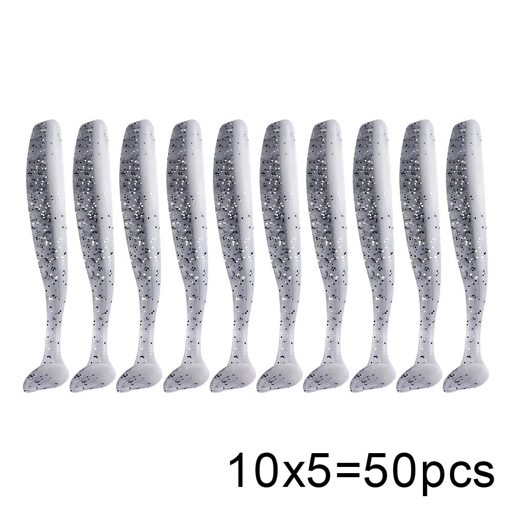 QXO 50 Pcs/Lot 7cm 10cm Soft Lure Shad Wobbler Silicone Bait Sea Worm Swimbait Streamer Silicone Lure Spinnerbait  Accessories
