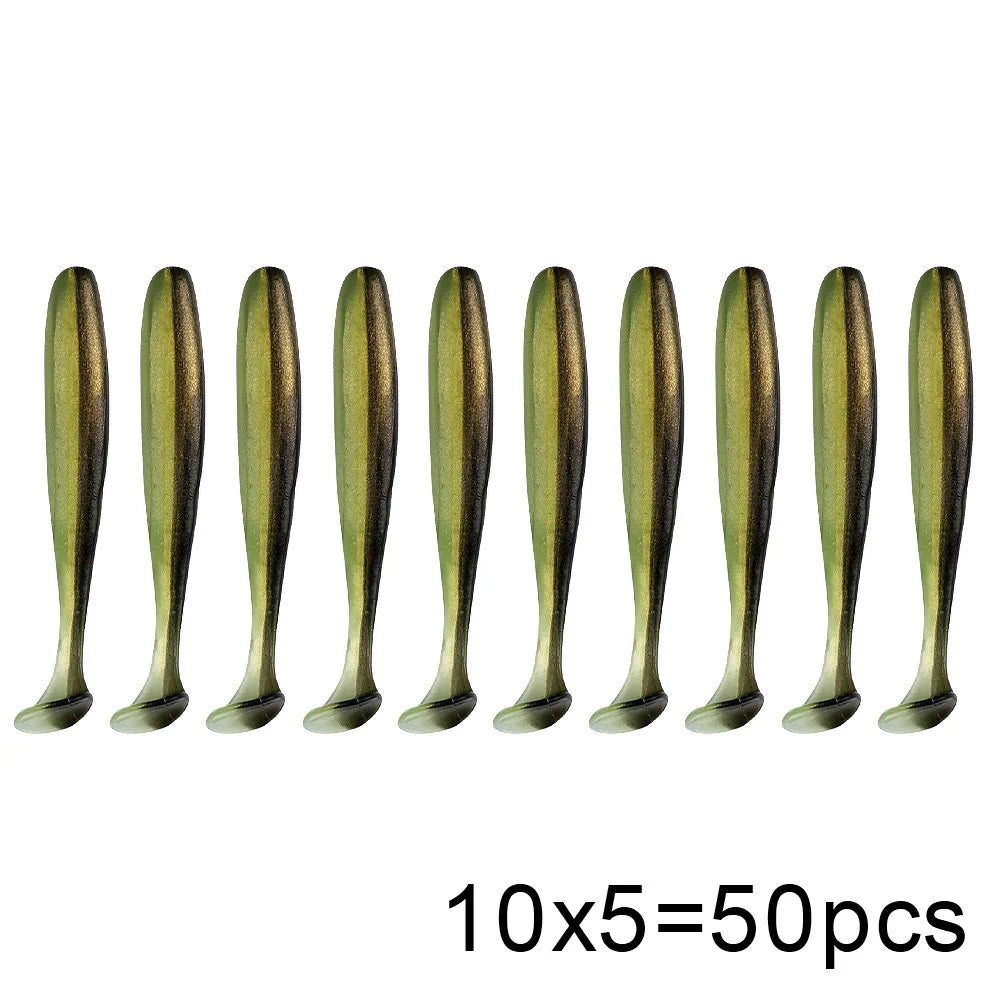 QXO 50 Pcs/Lot 7cm 10cm Soft Lure Shad Wobbler Silicone Bait Sea Worm Swimbait Streamer Silicone Lure Spinnerbait  Accessories