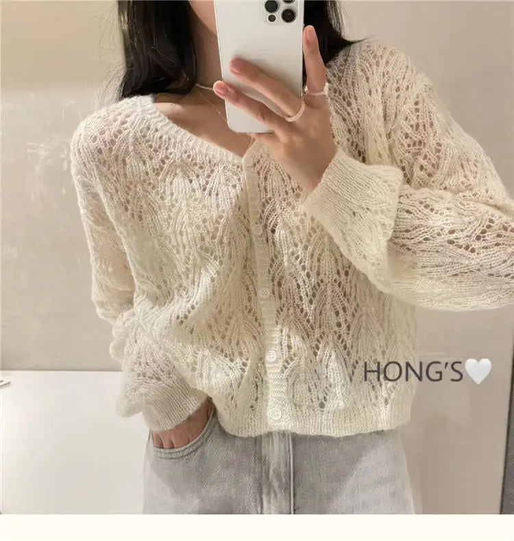 Cardigan Women Hollow Out 5 Colors Cropped Summer Breathable Casual Solid Soft Ulzzang Female All-match Hot Sale Loose Chic Ins