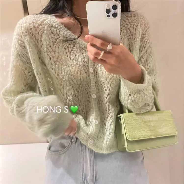 Cardigan Women Hollow Out 5 Colors Cropped Summer Breathable Casual Solid Soft Ulzzang Female All-match Hot Sale Loose Chic Ins