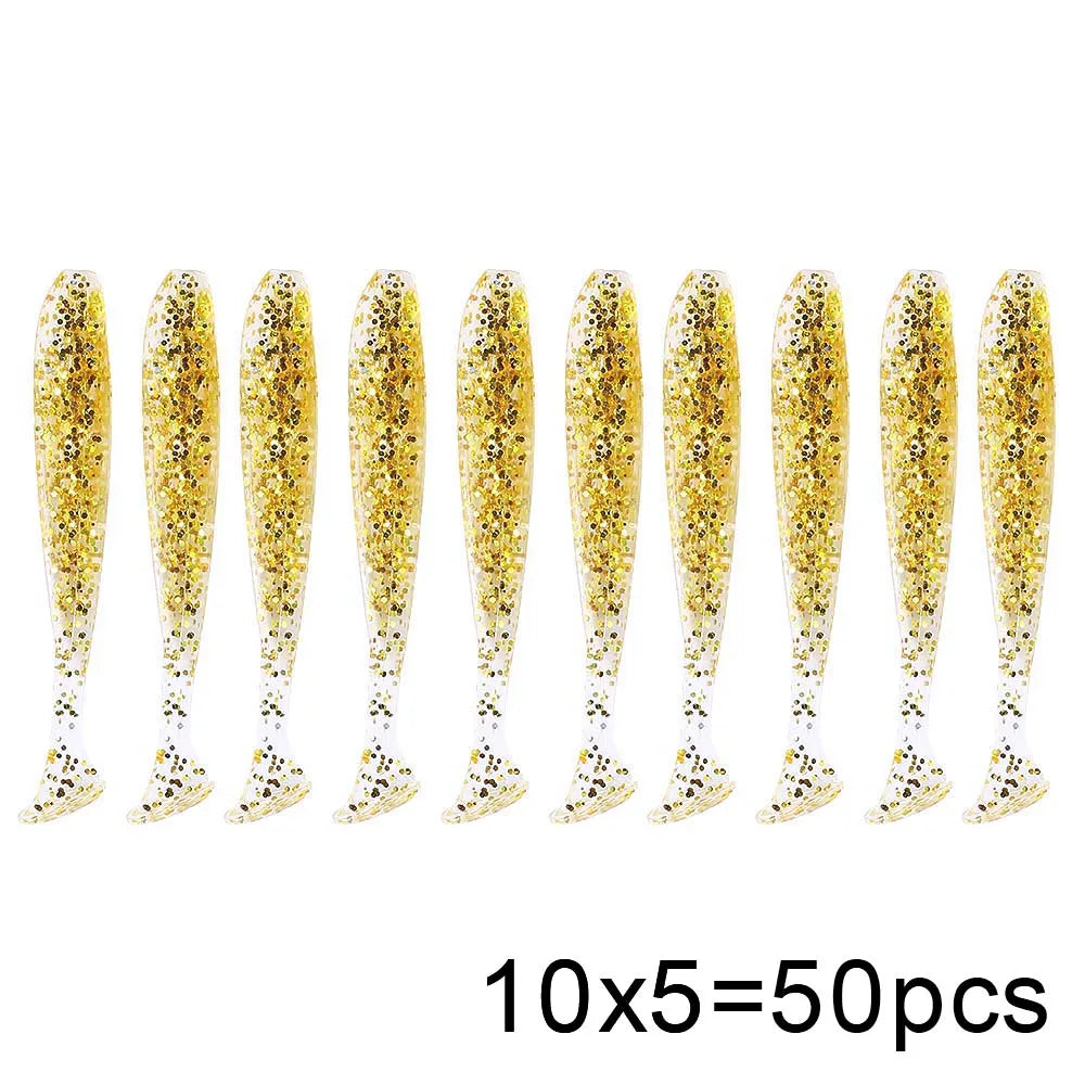 QXO 50 Pcs/Lot 7cm 10cm Soft Lure Shad Wobbler Silicone Bait Sea Worm Swimbait Streamer Silicone Lure Spinnerbait  Accessories