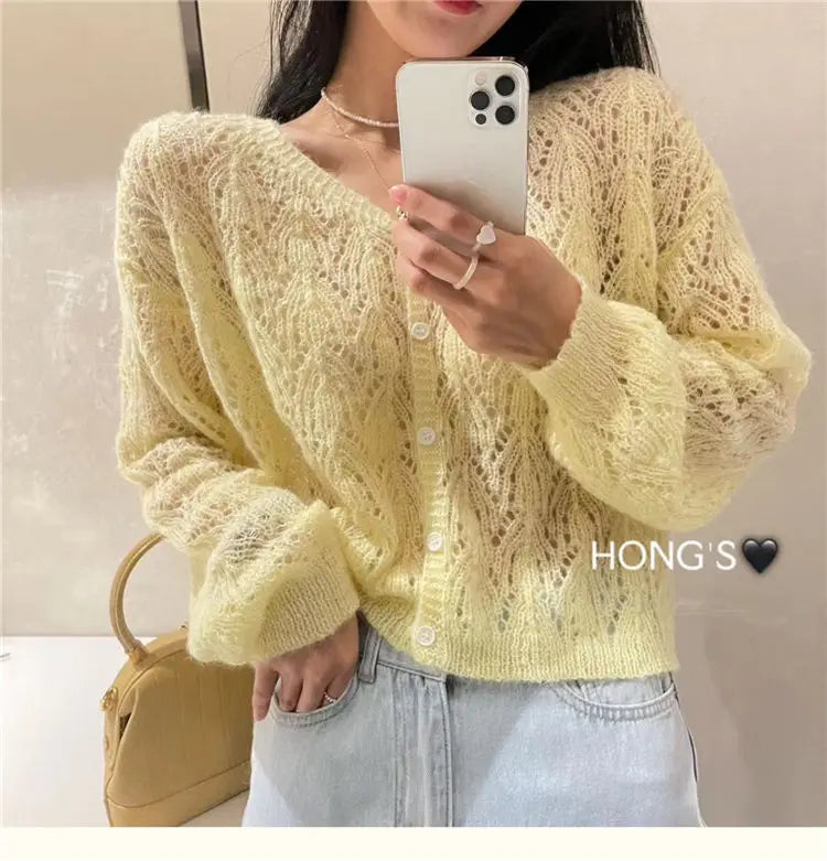 Cardigan Women Hollow Out 5 Colors Cropped Summer Breathable Casual Solid Soft Ulzzang Female All-match Hot Sale Loose Chic Ins