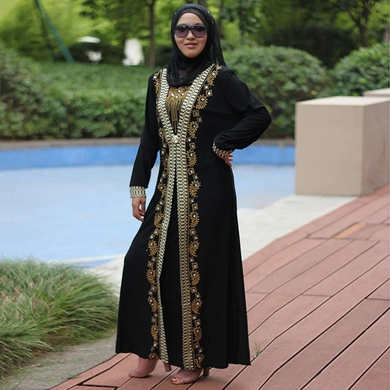 Dubai Arab Islam Abaya Women Muslim Long Dress Sequin Beading Kaftan Robes Elegant Splice Maxi Dresses Islamic Clothing Caftan