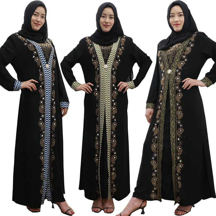 Dubai Arab Islam Abaya Women Muslim Long Dress Sequin Beading Kaftan Robes Elegant Splice Maxi Dresses Islamic Clothing Caftan