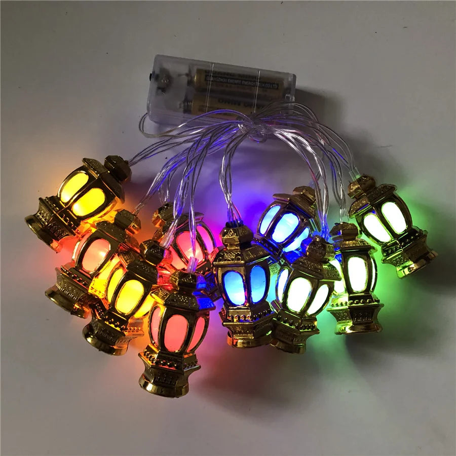 PAMNNY 10/20 LED Golden Lantern Fairy String Lights Battery Powered Outdoor Garden Ramadan Christmas Party Wedding Garland Light
