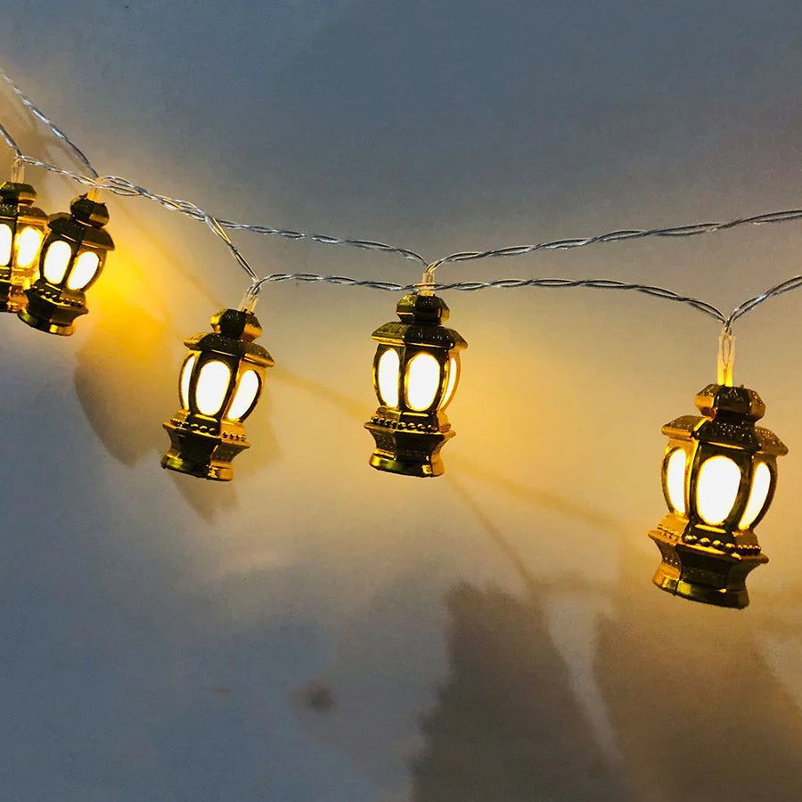 PAMNNY 10/20 LED Golden Lantern Fairy String Lights Battery Powered Outdoor Garden Ramadan Christmas Party Wedding Garland Light