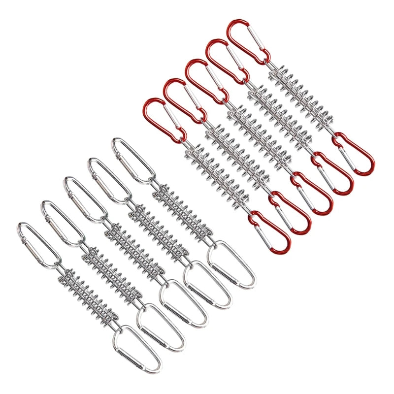 5/10Pcs/set Steel Tent Wind Rope Spring Buckle Tent Tensioner Camping Deck Pegs with Carabiner Clips Awning Tightener Fixed Hook