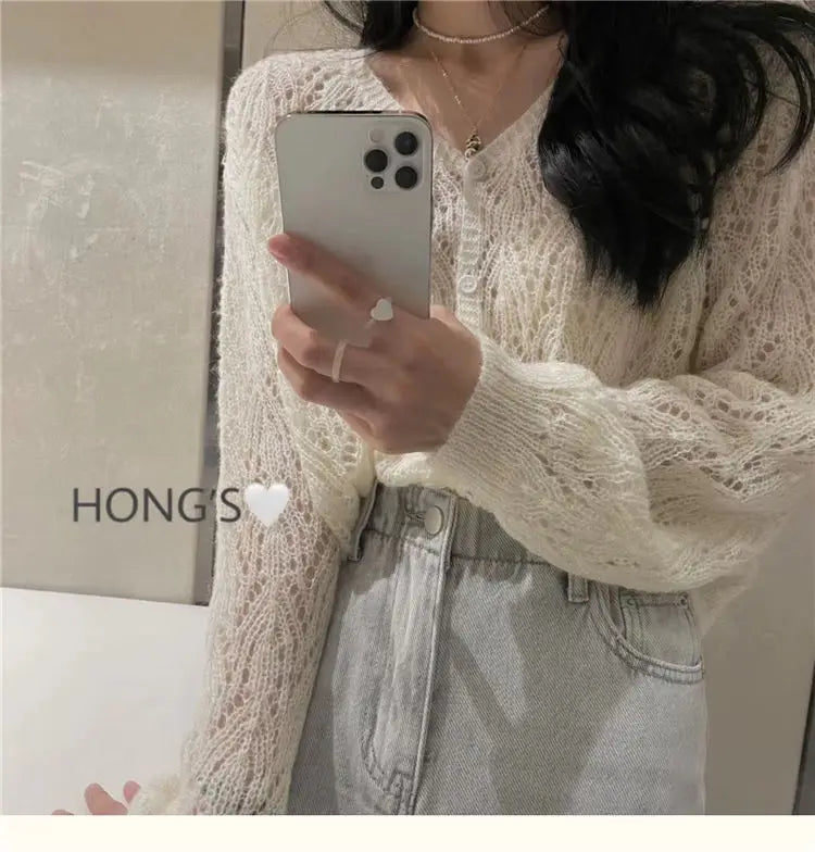 Cardigan Women Hollow Out 5 Colors Cropped Summer Breathable Casual Solid Soft Ulzzang Female All-match Hot Sale Loose Chic Ins