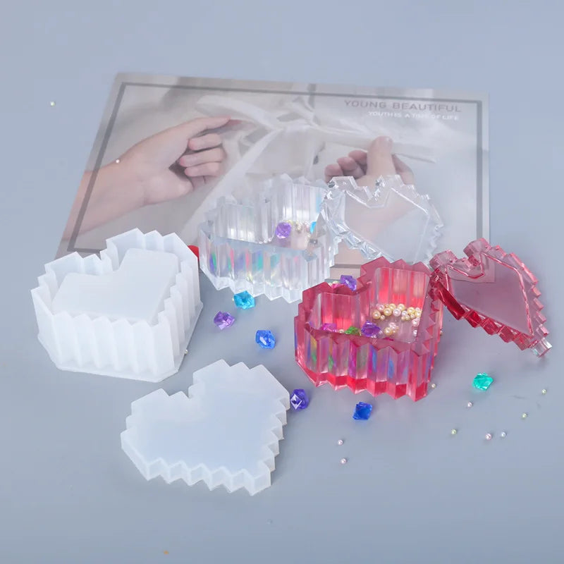 DIY Crystal Epoxy Resin Mold Pixel Love Storage Box Silicone Mold For Resin Heart-shaped Storage Box Mold