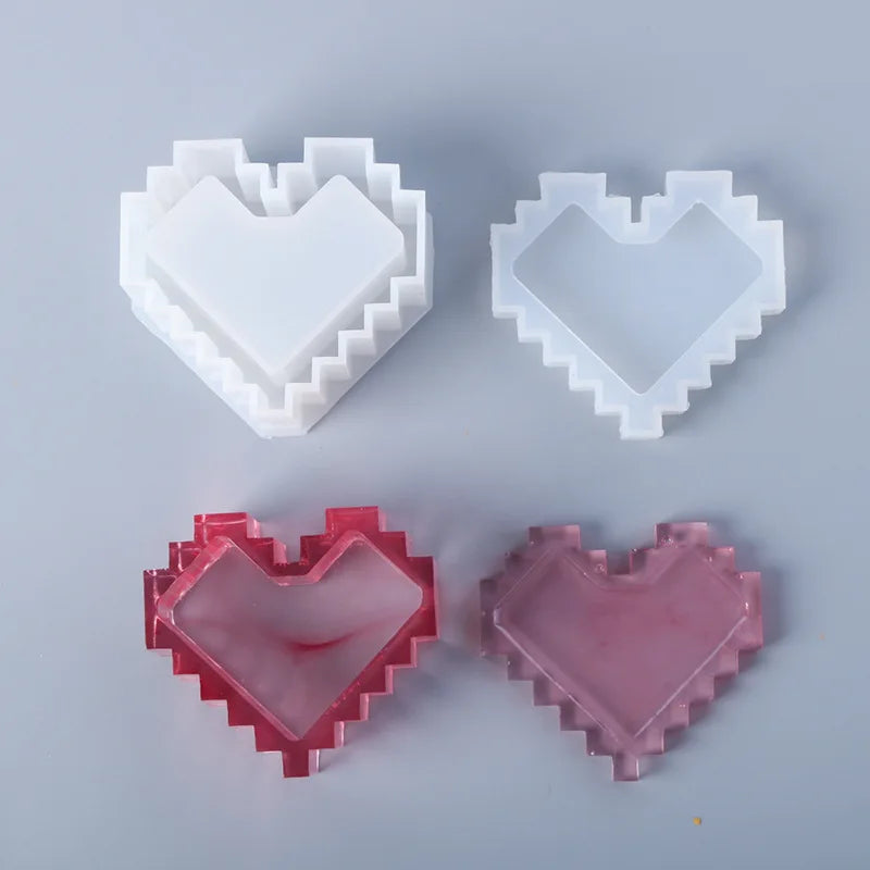 DIY Crystal Epoxy Resin Mold Pixel Love Storage Box Silicone Mold For Resin Heart-shaped Storage Box Mold