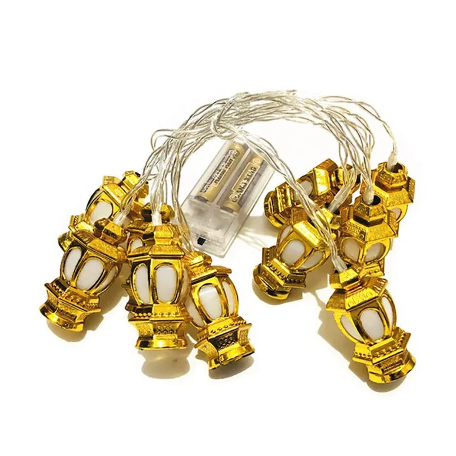 PAMNNY 10/20 LED Golden Lantern Fairy String Lights Battery Powered Outdoor Garden Ramadan Christmas Party Wedding Garland Light