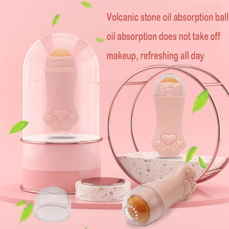 Cat Paw Face Oil Absorbing Roller  Volcanic Stone Blemish Remover Facial Shiny Changing Pores Oil Removal Massage Artifact Tools