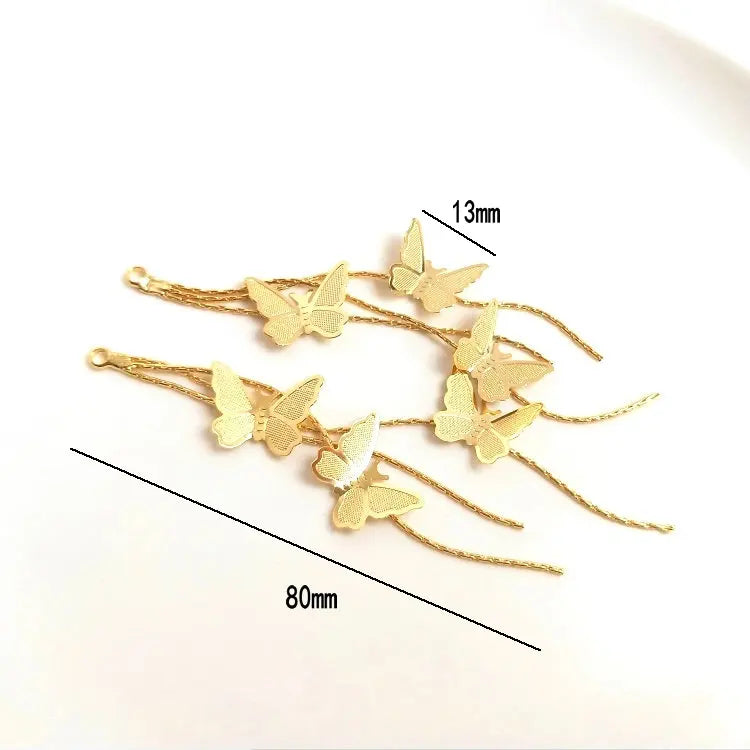 80MM 14K Gold Color Plated Butterfly Tassel Earrings Charms Pendants High Quality Diy Jewelry Accessories
