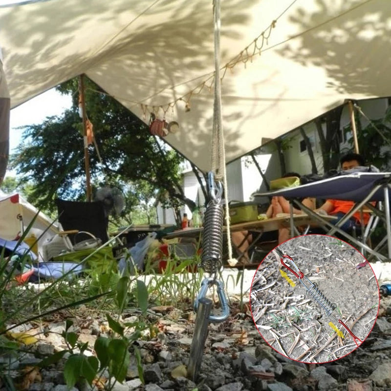5/10Pcs/set Steel Tent Wind Rope Spring Buckle Tent Tensioner Camping Deck Pegs with Carabiner Clips Awning Tightener Fixed Hook