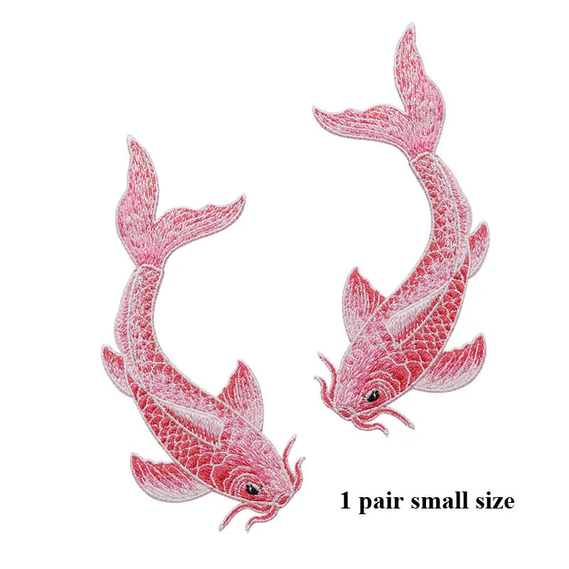 1 Pair Blue Red Pink Fish Embroidered Patches Sewing Stickers for Clothing Applique DIY Accessories Soft Sew On Patches