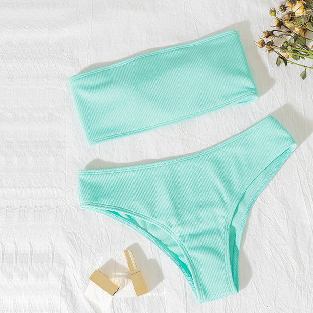 New Bikini High Waist Strapless Sexy Bikini Women Swimwear W