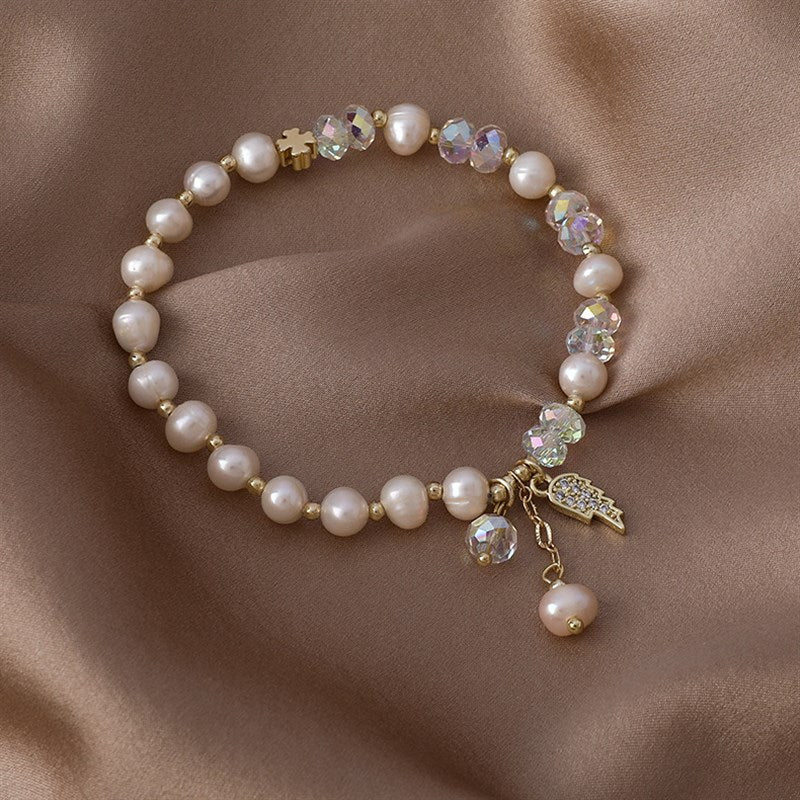 Freshwater Pearl Bracelet Women's Exquisite Baroque Crystal Bracelet Student Girlfriends Ins Special-Interest Design Wings Bracelet