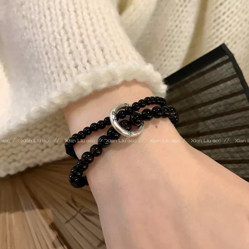 Easiest for Match Fancy Pearl Bracelet Women's New Chinese Style Chinese Ancient Style Obsidian Beaded Bracelet Crystal Bracelet Bracelet