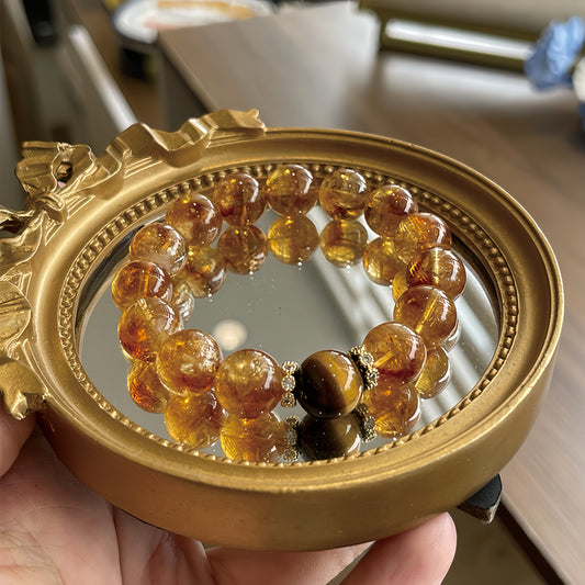 Natural Yellow Tower Crystal Large Particles Bring In Wealth and Treasure Rich Transfer Energy Crystal Tiger-Eye Bracelet Birth Year Bring In Wealth and Treasure Bracelet
