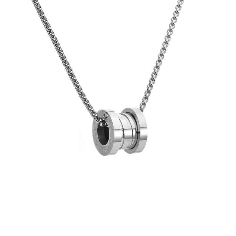 Fashion Titanium Steel Double Ring Necklace TikTok Hip Hop Ins Trendy Men Unique Crystal Pendant Long Sweater Chain Accessories