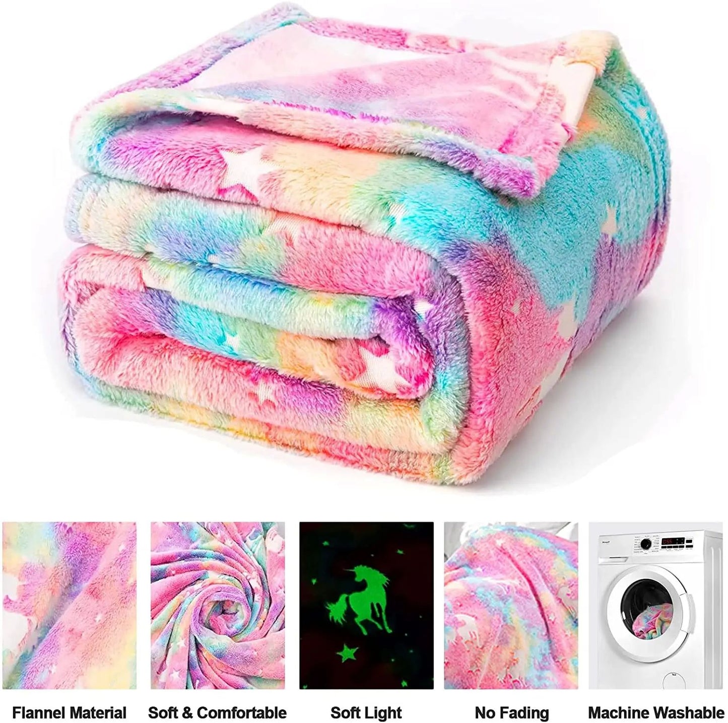 Luminous Unicorn Dinosaur Throw Blanket for Girls Boys Plush