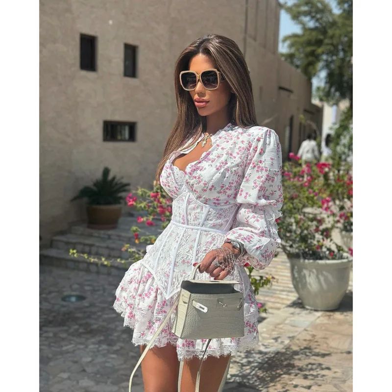 Lace Mini Dress Ruffled Fashion