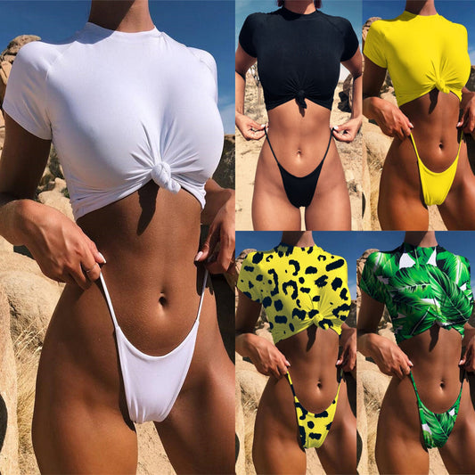 Sport Bikini Women Swimwear T-Shirt Female Swimsuit Two-Pie