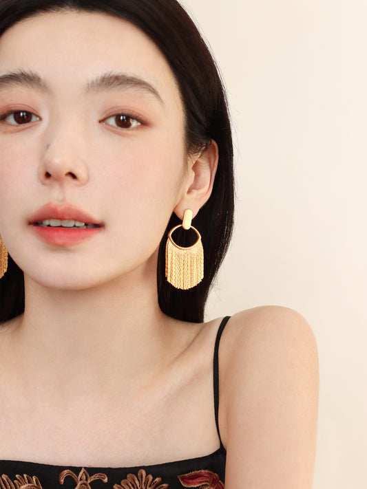 Meuri "Queen of Sands" Modified Face Unique Vintage Tassel Earrings Female Fashion Exaggerated Summer 925 Silver Needle