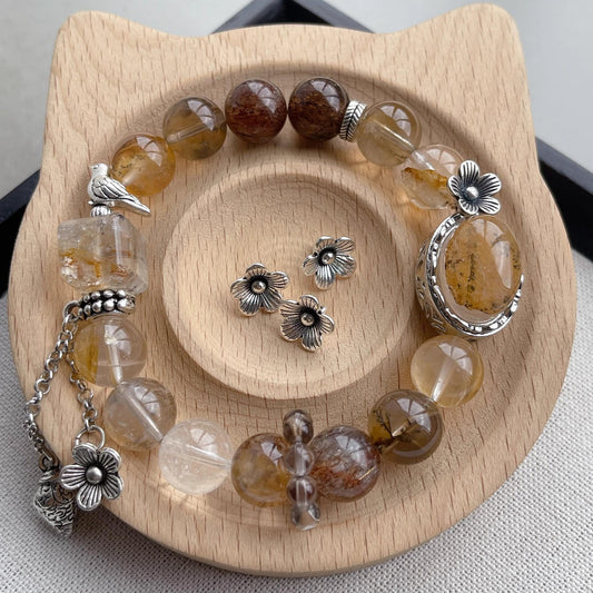 Natural Citrine Tajing Lucky Butterfly with Drip Bracelet Girlfriend Girlfriend Birthday Gift Jewelry
