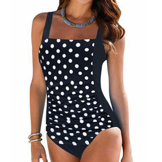 Sexy Dot One-Piece Large Swimsuits Closed Plus Size Swimwear