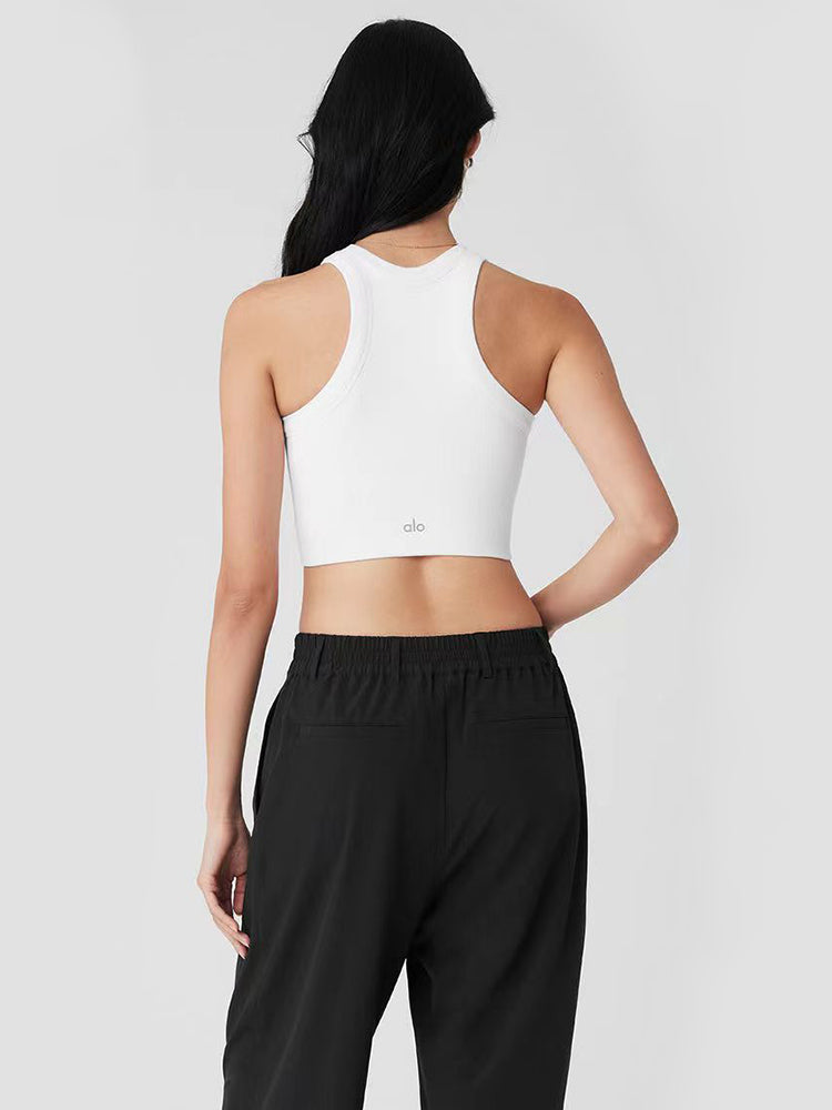 Alo Yoga Seamless Nude Feel Turtleneck Yoga Vest with Chest Pad Bubble Wrap Push-up High Intensity Exercise Intimates Outwear