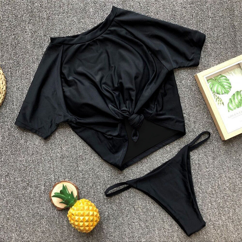 Sport Bikini Women Swimwear T-Shirt Female Swimsuit Two-Pie