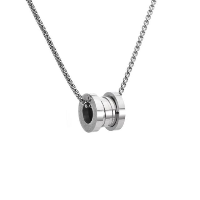 Fashion Titanium Steel Double Ring Necklace TikTok Hip Hop Ins Trendy Men Unique Crystal Pendant Long Sweater Chain Accessories