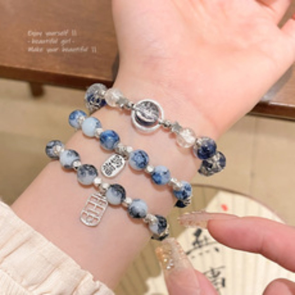 Easiest for Match Fancy Pearl Bracelet Women's New Chinese Style Chinese Ancient Style Obsidian Beaded Bracelet Crystal Bracelet Bracelet