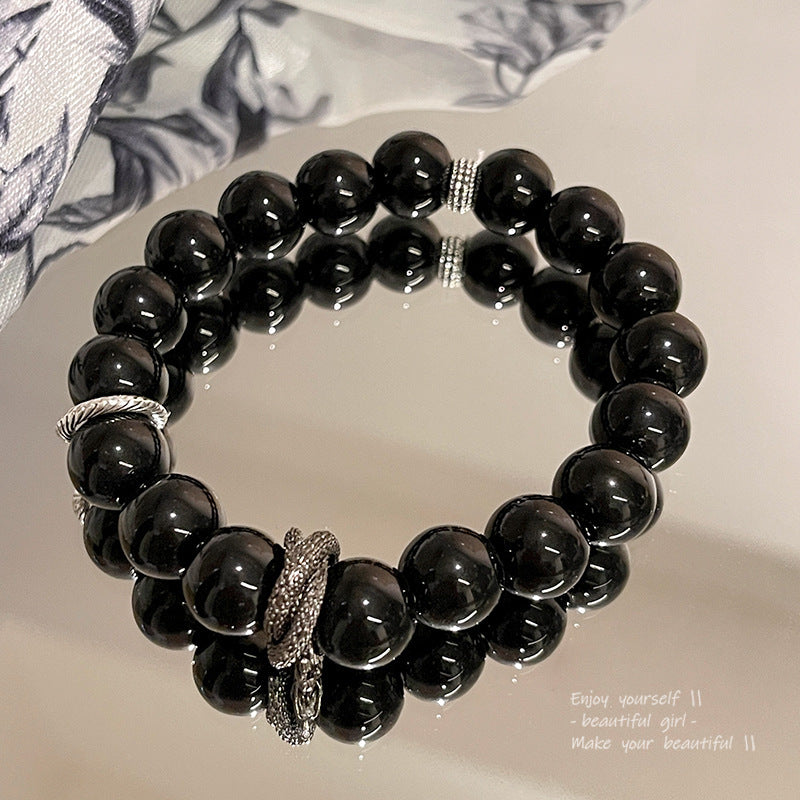 Easiest for Match Fancy Pearl Bracelet Women's New Chinese Style Chinese Ancient Style Obsidian Beaded Bracelet Crystal Bracelet Bracelet