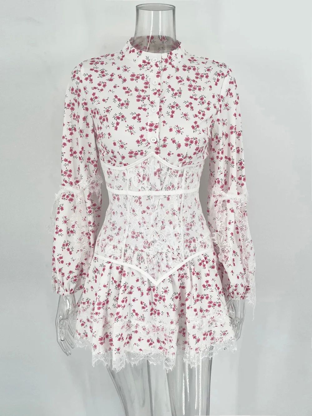 Lace Mini Dress Ruffled Fashion