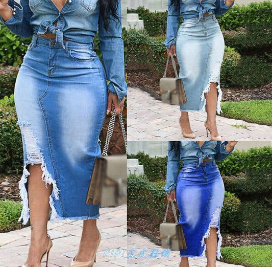 Denim Skirt Ripped Jeans Dress Ladies Skirts for Women 3XL