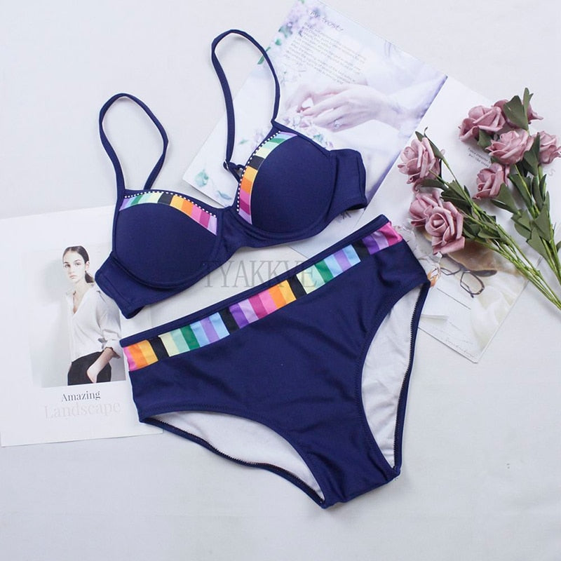 Sexy Black Bikini Set Swimwear Women Print Swimsuit Pus