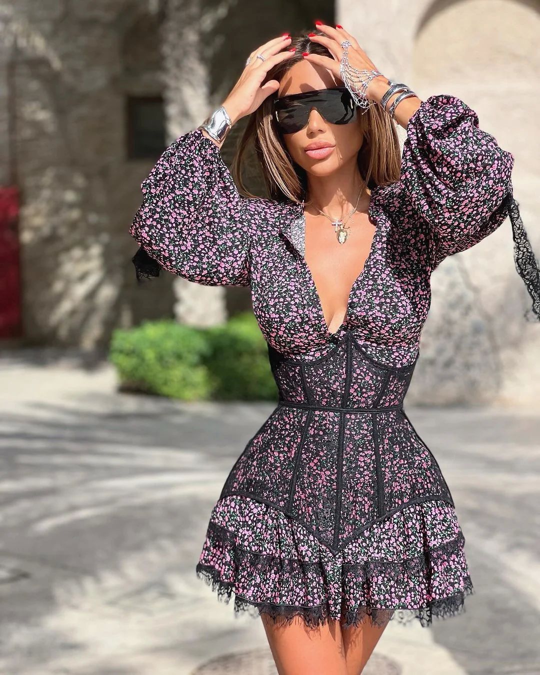 Lace Mini Dress Ruffled Fashion